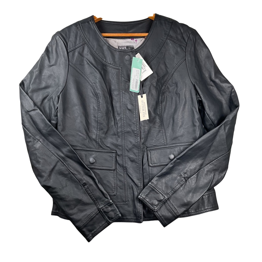 Kut From The Kloth Faux Leather Jacket Womens XL Black Michael Collarless NWT